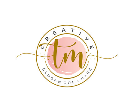initial TM Feminine logo beauty monogram and elegant logo design, handwriting logo of initial signature, wedding, fashion, floral and botanical with creative template.