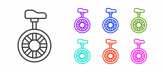 Black line Unicycle or one wheel bicycle icon isolated on white background. Monowheel bicycle. Set icons colorful. Vector © Kostiantyn
