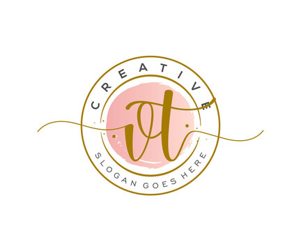 initial VT Feminine logo beauty monogram and elegant logo design, handwriting logo of initial signature, wedding, fashion, floral and botanical with creative template.