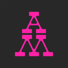 Monogram letters AM or MA logo initials pop art identity sticker, pink two letters A and M pair symbols.
