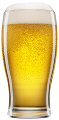 Glass of beer with white foam and gas bubbles isolated on white background. File contains clipping path.
