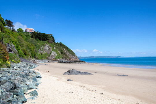North Beach at the popular seaside resort town of Tenby in Pembrokeshire South Wales UK which is a popular travel destination tourist attraction landmark, stock photo image