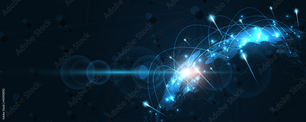 Wall mural global network connection world map abstract technology background global business innovation concep
