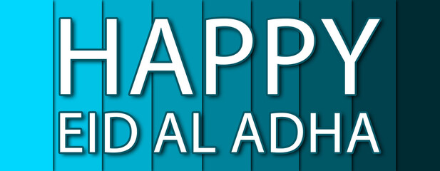 happy eid al adha - text written on blue striped background