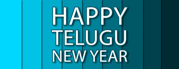 happy telugu new year - text written on blue striped background