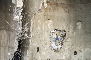 A Partially Wrecked Reinforced Concrete Wall
