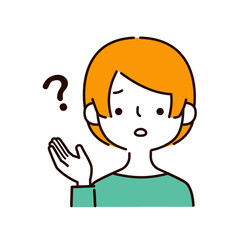 悩む表情とポーズの女性の上半身イラストアイコン