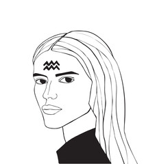 Zodiac sign illustration - aquarius. Vector illustration with female character. Outline drawing.