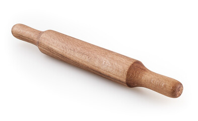 Wooden rolling pin isolated on white background with clipping path