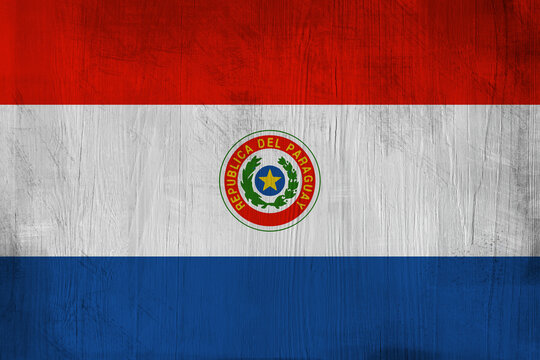 Patriotic wooden background in color of Paraguay flag
