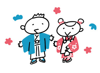 着物を着ている男の子と女の子