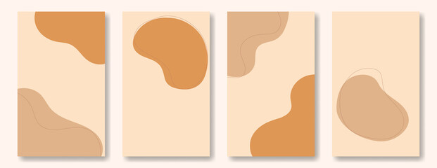 Set of abstract vertical social media posting templates. Spots and lines in a beige palette, skin tone, backdrops with copy space