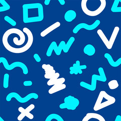Seamless hand drawn pattern in Memphis style. Fashion geometric background