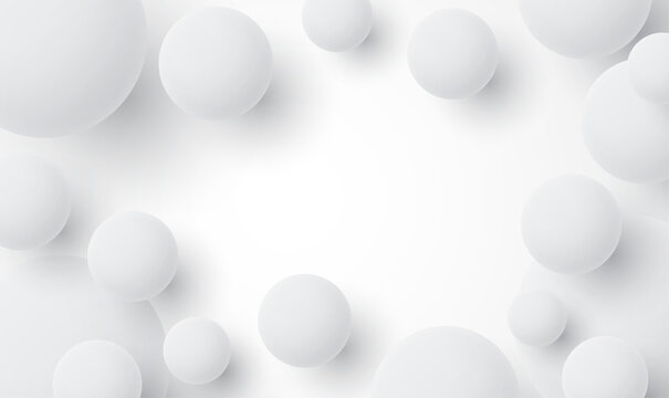 Vector white ball abstract background. Light coloured Background with white balls. 3d round spheres. Geometric design elements circle ball pattern. Flying shapes in empty space. Vector illustration. © SappawatS