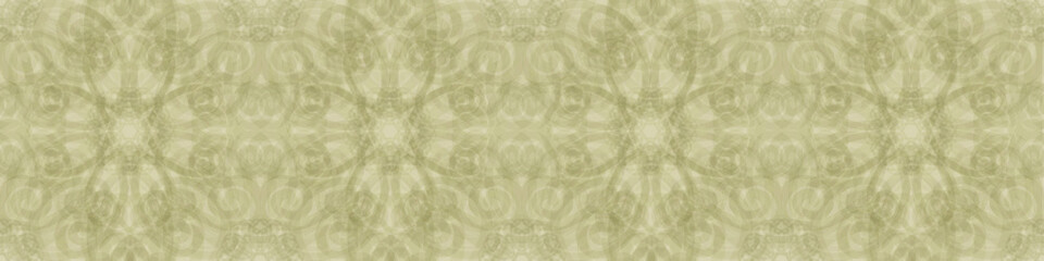 Wide horizontal border - green watercolor painting - mandala geometry - hand drawn - vintage decorative banner - Islam, Arabic, Indian, Ottoman motifs - artistic background pattern