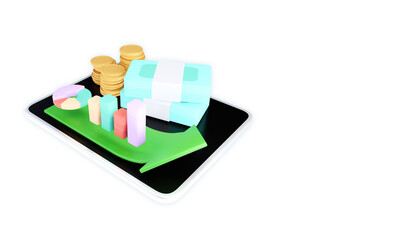 Cashback and money refund icon concept. 3d illustration