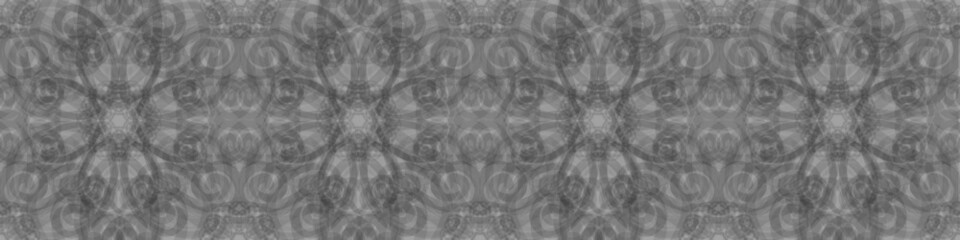 Wide horizontal border - black and white watercolor painting - mandala geometry - hand drawn - vintage decorative banner - Islam, Arabic, Indian, Ottoman motifs - artistic background pattern