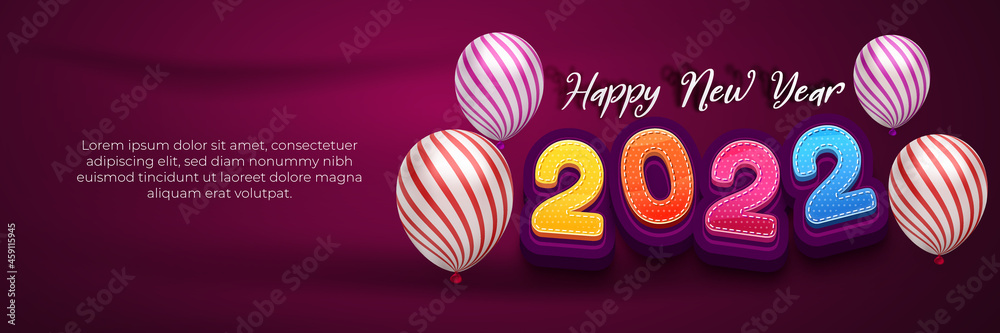 Fototapete happy new year 2022 cartoon craft 3d banner template with blank space editable text effect