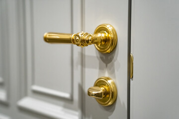 door handle and lock of gold color. classic interior. 