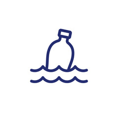 plastic bottle in the ocean line icon, water pollution vector
