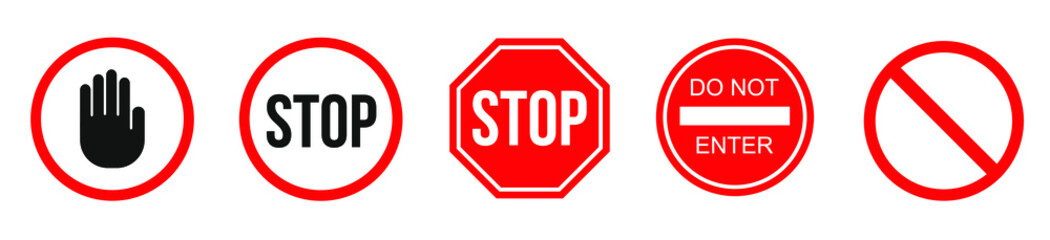 Traffic stop icon design. Set of traffic stop sign icon in trendy flat style design. Vector illustration.