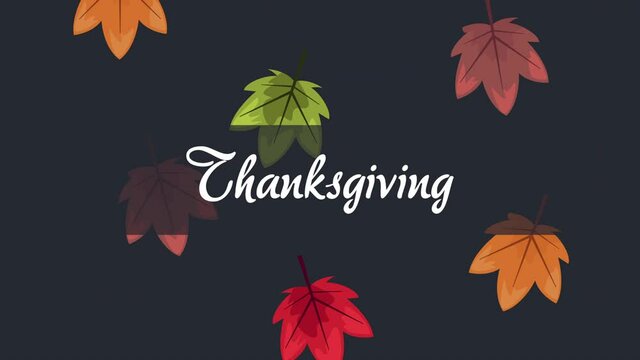 happy thanksgiving lettering with leaves pattern