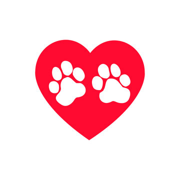 Animal Paw Print with love heart - VECTOR.