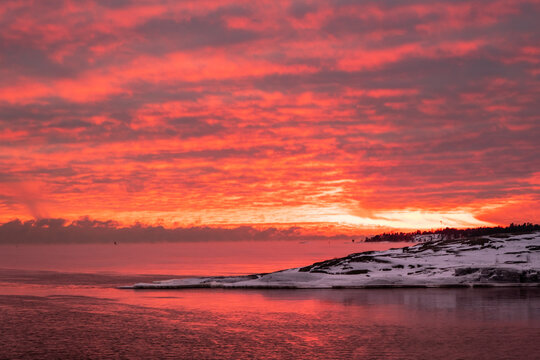 Sunset over Liuskasaari island in Helsinki Finland