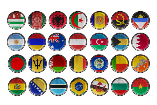 All world countries A-Z. Round elements for design. Scrapbook embellishments pack. Part 1