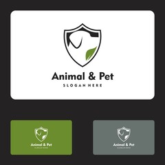 Animal pet care dog and protect leaf logo vector icon illustration design