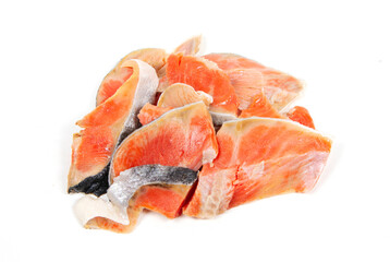 Fresh salmon fillets on white