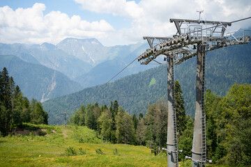 cable car in the mountains. summer tourism.