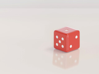 3d rendering dice with black dots hanging in half turn showing different numbers. Lucky dice. Board games. Money bets.