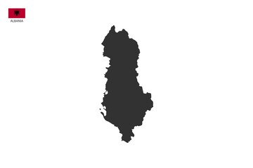 Albania black shadow map vector on white background and country flag icon left corner.