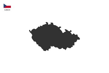 Czech black shadow map vector on white background and country flag icon left corner.