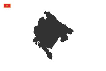 Montenegro black shadow map vector on white background and country flag icon left corner.