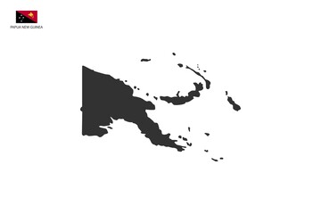 Papua New Guinea black shadow map vector on white background and country flag icon left corner.