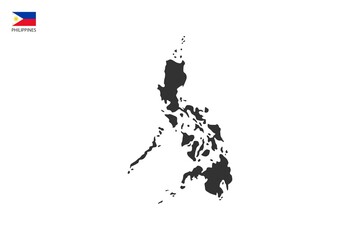 Philippines black shadow map vector on white background and country flag icon left corner.