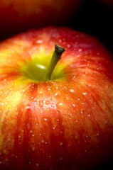 Macro Photograph of a Red Apple with Water Droplets