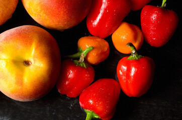 Macro Top View of Sweet Miniatures Peppers and Peaches