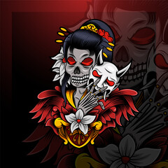 Geisha skull esport mascot logo