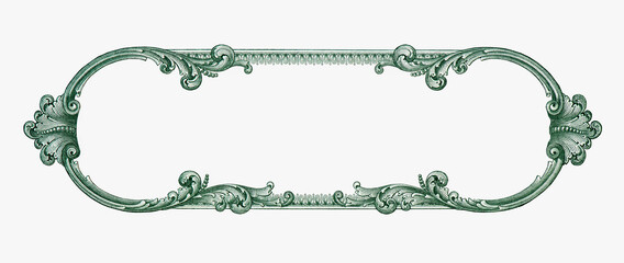 U.S.A. 1 dollar border with empty middle area. Clear One dollar side banknote pattern for your picture or text. U.S. 1 highly detailed dollar banknote. on a white background. - obrazy, fototapety, plakaty