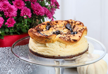 Traditional christmas cheesecake with chocolate topping.