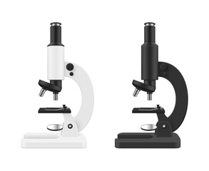 Set realistic lab microscope vector illustration. Innovation discovery and science researching