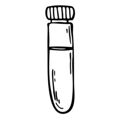 Test tube hand drawn vector doodle illustration. Cartoon test-tube. Isolated on white background. Hand drawn simple science element