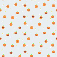 Pumpkin halloween with burning candles light gray seamless vector pattern