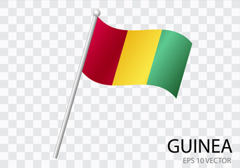 Flag of GUINEA with flag pole waving in wind.Vector illustration