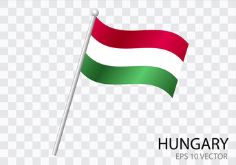 Flag of HUNGARY with flag pole waving in wind.Vector illustration