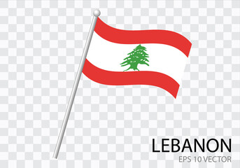 Flag of LEBANON with flag pole waving in wind.Vector illustration