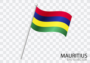 Flag of MAURITIUS with flag pole waving in wind.Vector illustration